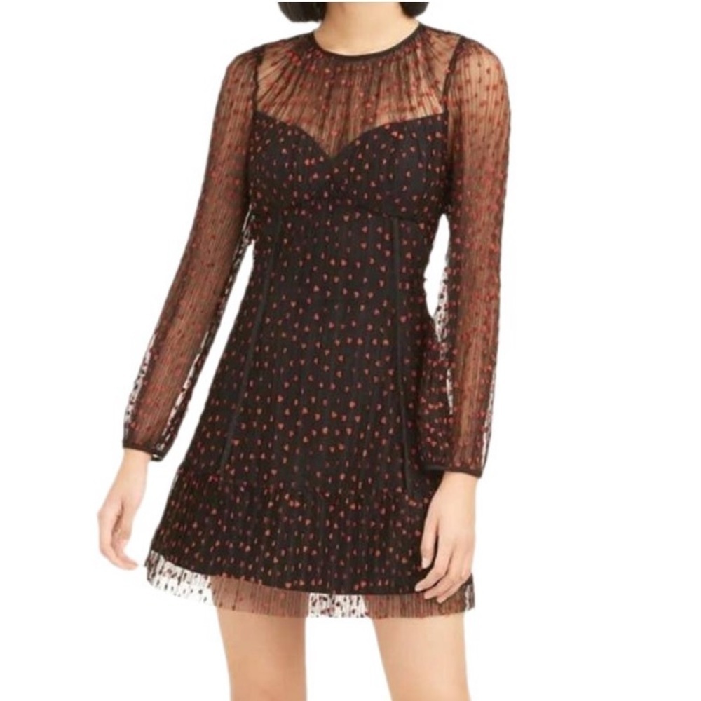 Foxiedox Black Lilia Heart Print Illusion Cocktail Dres